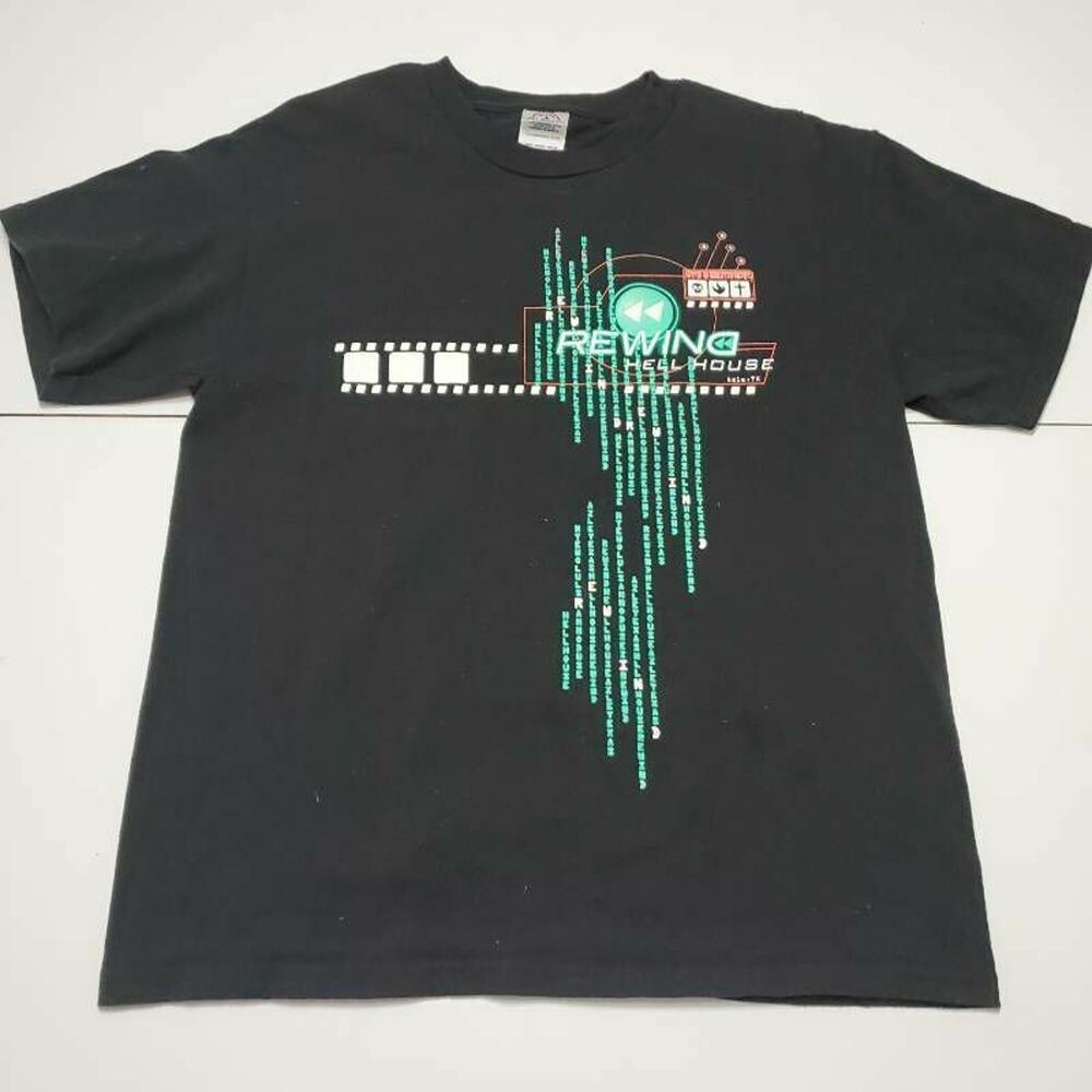 Rewind Hell House Unisex Delta Pro Weight Graphic T-Shirt Black Crew Neck Tee M‎